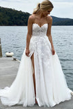 Elegant Spaghetti Straps Sleeveless Lace Beach Wedding Dress,DW068