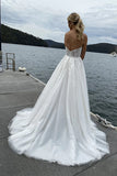 Elegant Spaghetti Straps Sleeveless Lace Beach Wedding Dress,DW068
