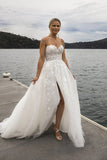 Elegant Spaghetti Straps Sleeveless Lace Beach Wedding Dress,DW068