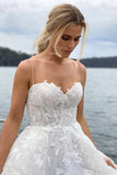 Elegant Spaghetti Straps Sleeveless Lace Beach Wedding Dress,DW068
