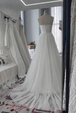 Elegant Strapless A-Line Tulle Wedding Dress With Sweep Train