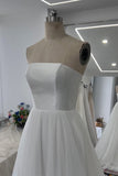 Elegant Strapless A-Line Tulle wedding dress with Sweep Train-Daisybridals
