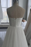 Elegant Strapless A-Line Tulle wedding dress with Sweep Train-Daisybridals