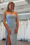 Fitted Corset Slit Strapless Light Blue Prom Dress With Split,DS243-Daisybridals
