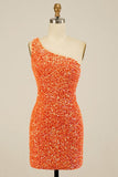 Glitter One-Shoulder Hot Pink Homecoming Dress With Sequins PD462 - Daisybridals