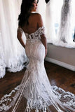 Gorgeous Mermaid Off Shoulder Lace Wedding Dress With Court Train-Daisybridals