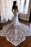 Gorgeous Mermaid Off Shoulder Lace Wedding Dress With Court Train-Daisybridals