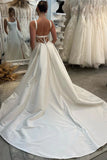 Ivory Straps Satin Sleeveless Classic Long Wedding Dress With Slit-Pgmdress