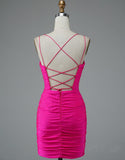 Lace Up Spaghetti Straps Hot Pink Homecoming Dress Party Dress,DH180-Daisybridals