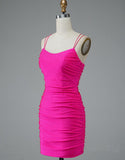Lace Up Spaghetti Straps Hot Pink Homecoming Dress Party Dress,DH180-Daisybridals