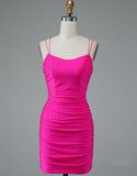 Lace Up Spaghetti Straps Hot Pink Homecoming Dress Party Dress,DH180-Daisybridals