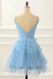 Light Blue A-Line Cute Short Homecoming Dress With Ruffles PD480-Daisybridals