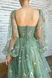 Embroidered Tulle dress Green Homecoming Dress Puffy Long Sleeve,DH179-Daisybridals