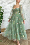 Embroidered Tulle dress Green Homecoming Dress Puffy Long Sleeve,DH179-Daisybridals