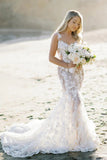 Mermaid Flower Lace Boho Wedding Dress with Appliques-Daisybridals