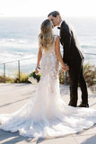 Mermaid Flower Lace Boho Wedding Dress with Appliques-Daisybridals