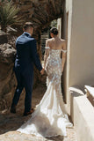 Mermaid Flower Lace Boho Wedding Dress with Appliques-Daisybridals