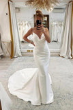 Mermaid Ivory Satin Simple Wedding Dresses Modest Wedding Dresses,DW006-Daisybridals