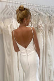 Mermaid Ivory Satin Simple Wedding Dresses Modest Wedding Dresses,DW006-Daisybridals
