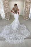 Mermaid Off The Shoulder Lace Bohemian Wedding Dress With Court Train-Daisybridals