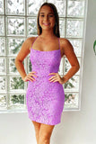 Mermaid Bodycon Lace Up Short Purple Homecoming Dress,DH176-Daisybridals