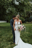 Mermaid Round Neck Sleeveless Appliques Backless Wedding Dress,DW076-Daisybridals