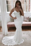 Mermaid Spaghetti Straps Lace Bohemian Wedding Dress,DW009-Daisybridals