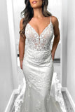 Mermaid V-Neck Sleeveless Elegant Wedding Dress With Court Train-Daisybridals
