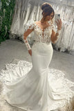 Mermaid V Neck Long Sleeves Luxurious Lace Wedding Dress Bridal Gown