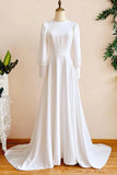Modest White Long Sleeves Wedding Dress Vintage Bridal Gown-Daisybridals