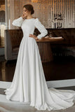 Modest White Long Sleeves Wedding Dress Vintage Bridal Gown