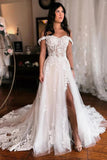 Off Shoulder Elegant Wedding Dress Boho Bridal Gown With Slit ,DW063-Daisybridals