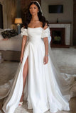 Off Shoulder Sleeveless Slit Wedding Dress with Sweep Train,DW070-Daisybridals