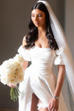 Off Shoulder Sleeveless Slit Wedding Dress with Sweep Train,DW070-Daisybridals