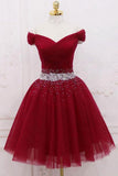 Off The Shoulder Beading Homecoming Dress Tulle Short Prom Dress PD468 - Daisybridals