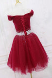 Off The Shoulder Beading Homecoming Dress Tulle Short Prom Dress PD468 - Daisybridals