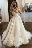 Off The Shoulder Champagne Tulle Wedding Dress Floral Wedding Gown,DW004-Daisybridals