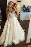 Off The Shoulder Champagne Tulle Wedding Dress Floral Wedding Gown,DW004-Daisybridals