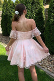 Off the Shoulder Short Prom Dress Pink Homecoming Dress,DH182-Daisybridals