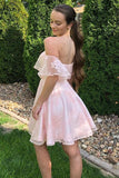 Off the Shoulder Short Prom Dress Pink Homecoming Dress,DH182-Daisybridals
