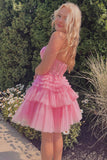 A-line Appliques Strapless Multi-Layers Pink Homecoming Dress,DH166-Daisybridals