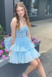 A-line Appliques Strapless Multi-Layers Pink Homecoming Dress,DH166-Daisybridals