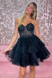 A-line Appliques Strapless Multi-Layers Pink Homecoming Dress,DH166-Daisybridals