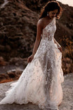 Romantic One Shoulder Lace Bohemian Wedding Dress with Split-Daisybridals
