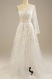 Romantic One Shoulder Lace Bohemian Wedding Dress with Split-Daisybridals