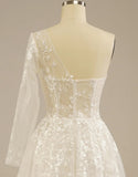 Romantic One Shoulder Lace Bohemian Wedding Dress with Split