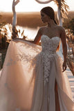 Romantic Sweetheart Champagne Bohemian Wedding Dress With Split-Daisybridals