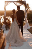 Romantic Sweetheart Champagne Bohemian Wedding Dress With Split-Daisybridals