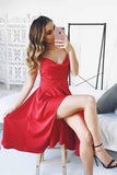 Satin Straps Crossed Back Knee Length Red Homecoming Dress,DH202-Daisybridals