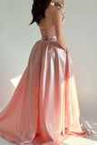 Scoop Neck Off Shoulder A-Line Sleeveless Pleated Pink Prom Dress